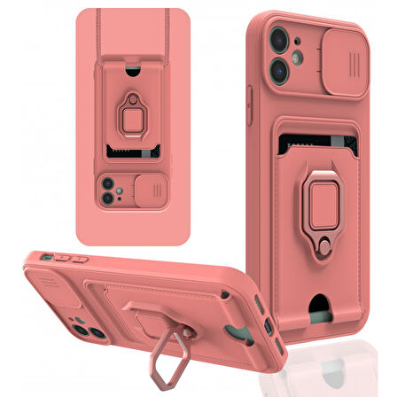 Apple iPhone 12 Kılıf Kartlıklı Magnetli Lens Kapatmalı