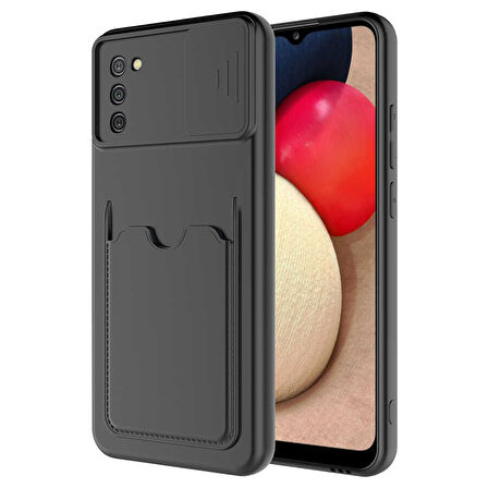 Samsung Galaxy A02S Kılıf Kartlıklı Lens Kapatmalı Kapak