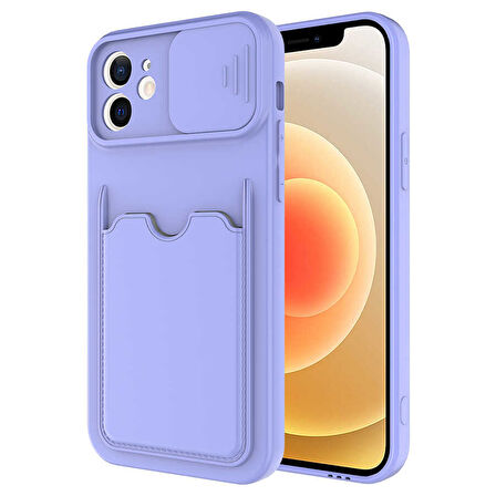 Apple iPhone 12 Kılıf Kartlıklı Lens Kapatmalı Kapak