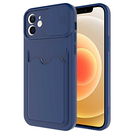 Apple iPhone 12 Kılıf Kartlıklı Lens Kapatmalı Kapak