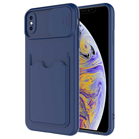 Apple iPhone XS Max 6.5 Kılıf Kartlıklı Lens Kapatmalı Kapak