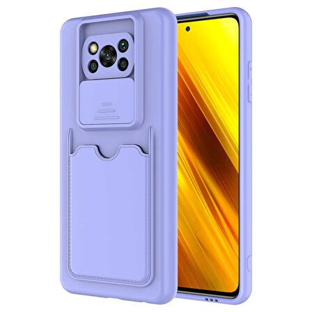 Xiaomi Poco X3 Kılıf Kartlıklı Lens Kapatmalı Kapak
