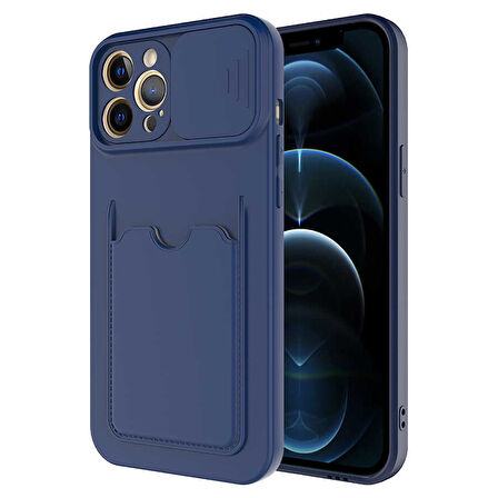 Apple iPhone 12 Pro Kılıf Kartlıklı Lens Kapatmalı Kapak