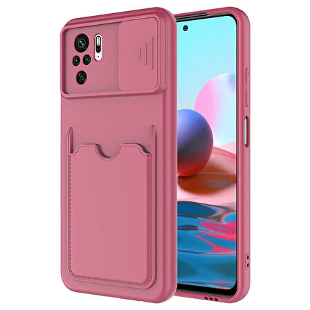 Xiaomi Redmi Note 10S Kılıf Kartlıklı Lens Kapatmalı Kapak