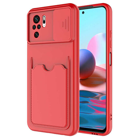 Xiaomi Redmi Note 10S Kılıf Kartlıklı Lens Kapatmalı Kapak