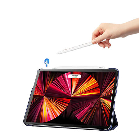 Apple iPad Pro 12.9 5. Nesil 2021 Kılıf PU Deri Smart Standlı Case A2378 A2379 A2461 A2462