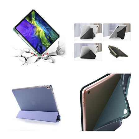Apple iPad 9. Nesil 10.2 Kılıf Kalem Bölmeli Trifolding Case A2602 A2603 A2604 A2605