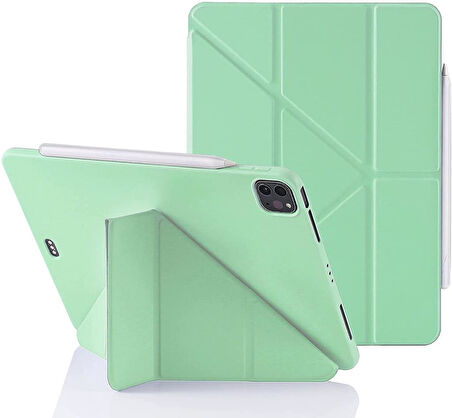 Apple iPad Pro 12.9 3. Nesil Kılıf Trifolding Arkası Silikon Smart A1876 A2014 A1895 A1983