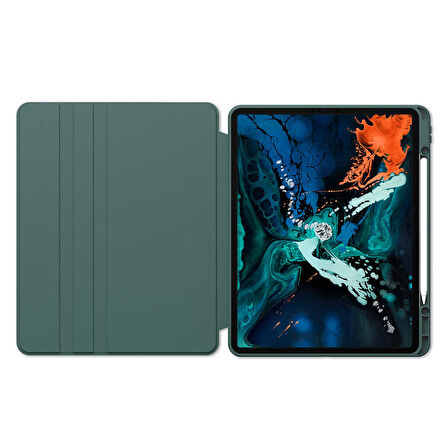 Apple iPad Pro 12.9 5. Nesil Kılıf Şeffaf Dönebilen Kalem Bölmeli A2378 A2379 A2461 A2462