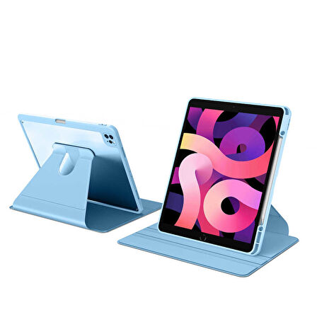 Apple iPad 9. Nesil 10.2" Kılıf Şeffaf Dönebilen Kalem Bölmeli A2602 A2603 A2604 A2605