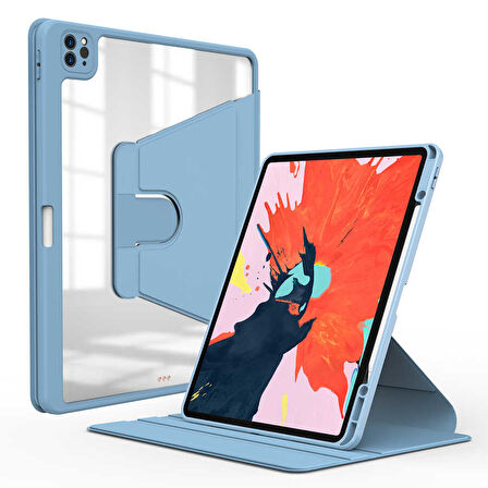 Apple iPad 9. Nesil 10.2" Kılıf Şeffaf Dönebilen Kalem Bölmeli A2602 A2603 A2604 A2605