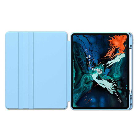 Apple iPad 9. Nesil 10.2" Kılıf Şeffaf Dönebilen Kalem Bölmeli A2602 A2603 A2604 A2605