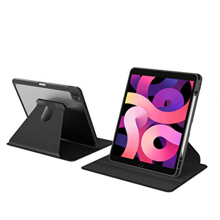 Apple iPad 9. Nesil 10.2" Kılıf Şeffaf Dönebilen Kalem Bölmeli A2602 A2603 A2604 A2605