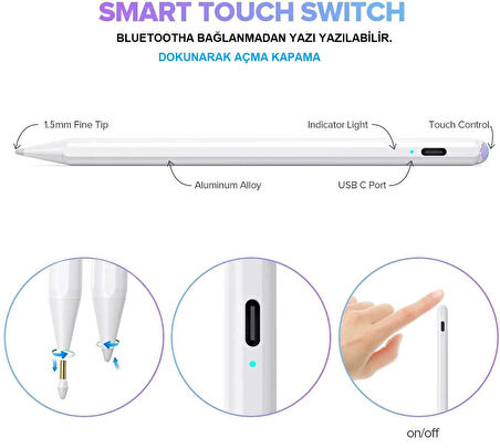 Mıknatıslı Stylus Kapasitif Dokunmatik Kalem Tüm Cihazlar Telefon ile Uyumlu Çizim Tasarım Tablet Kalemi