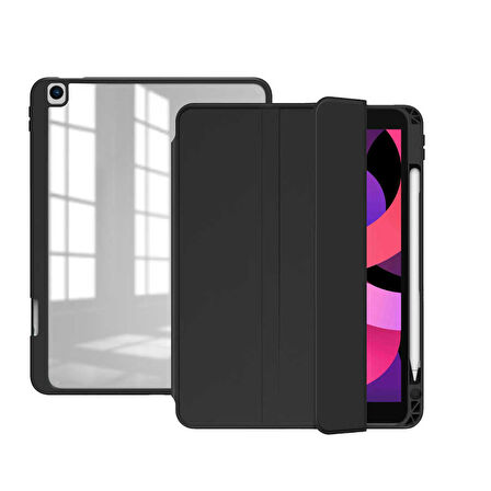 Apple iPad 7. Nesil 10.2 Kılıf Kalem Bölmeli Şeffaf Case A2197 A2198 A2200