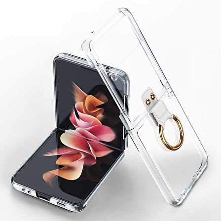Samsung Galaxy Z Flip 3 Kılıf Yüzüklü Şeffaf Kıpta Kapak