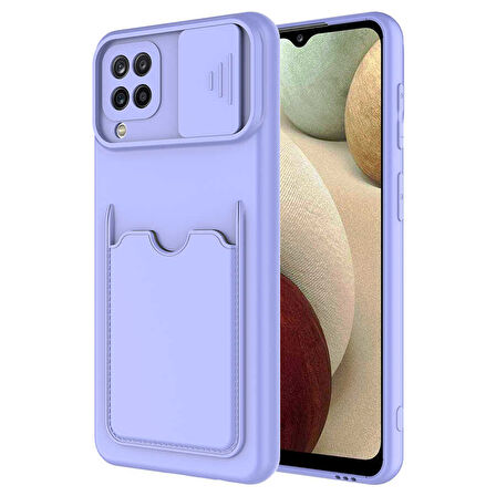 Samsung Galaxy A22 4G Kılıf Kartlıklı Lens Kapatmalı Kapak