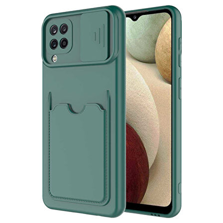Samsung Galaxy A22 4G Kılıf Kartlıklı Lens Kapatmalı Kapak