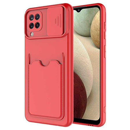 Samsung Galaxy M32 Kılıf Kartlıklı Lens Kapatmalı Kapak