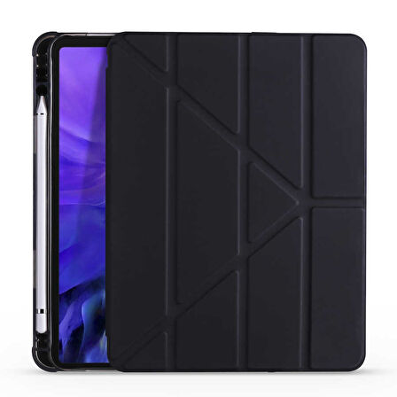 Apple iPad Air 5 10.9 2022 M1 Kılıf Kalem Bölmeli Trifolding Case A2588 A2589 A2591