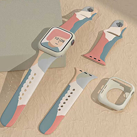 Apple Watch 7 8 41mm Kordon Karışık Renkli Silikon Kordon
