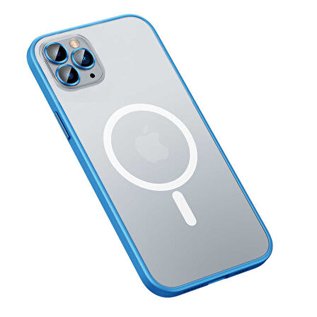 Apple iPhone 13 Pro Max Kılıf Magsafe Kamera Lensli Kenar Renkli Şeffaf Kapak