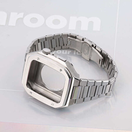 Apple Watch 44mm Kordon Swatch Saat Modeli Kasalı Metal Kordon