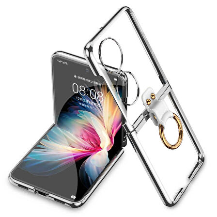 Huawei P50 Pocket Kılıf Yüzüklü Şeffaf Kıpta Kapak