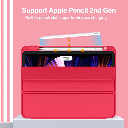 Apple iPad Pro 12.9 6. Nesil 5. Nesil Kılıf Pen Charge Kalem Bölmeli 2021-2022
