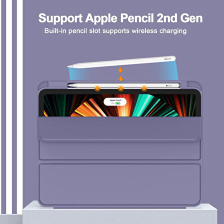 Apple iPad Pro 12.9 6. Nesil 5. Nesil Kılıf Pen Charge Kalem Bölmeli 2021-2022