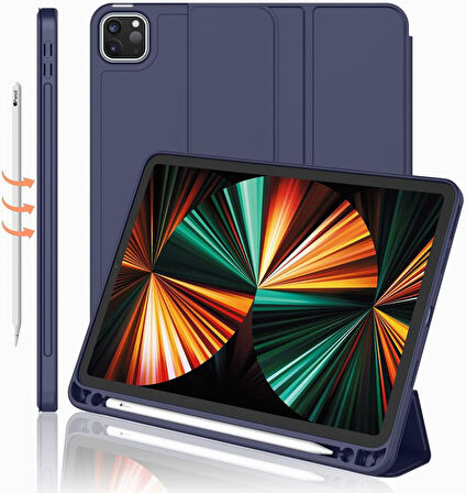 Apple iPad Pro 12.9 3. 4. 5. 6. Nesil Kılıf Kalem Bölmeli Smart Case