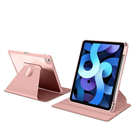 Apple iPad Air 5 10.9" 2022 M1 Kılıf Şeffaf Dönebilen Kalem Bölmeli A2588 A2589 A2591