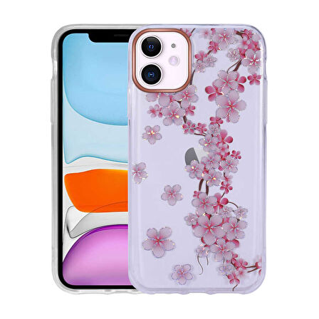 Apple iPhone 11 Kılıf Desenli Simli Sert İnka Kapak