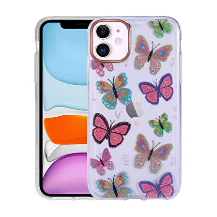 Apple iPhone 11 Kılıf Desenli Simli Sert İnka Kapak