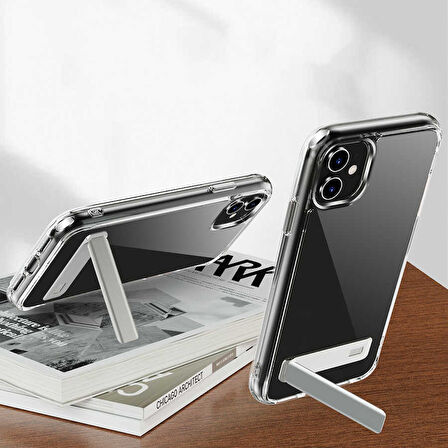 Apple iPhone 12 Kılıf Standlı Şeffaf Silikon Kapak