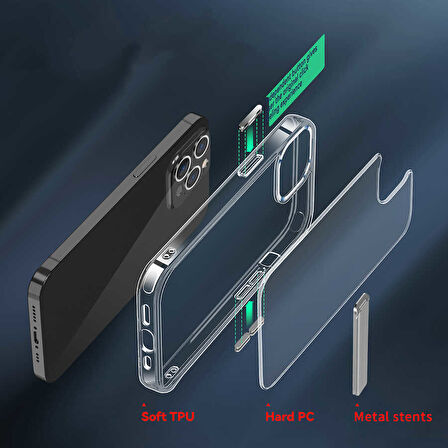 Apple iPhone 12 Pro Max Kılıf Standlı Şeffaf Silikon Kapak