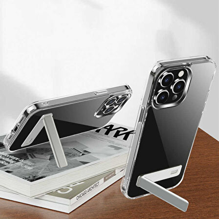 Apple iPhone 13 Pro Max Kılıf Standlı Şeffaf Silikon Kapak