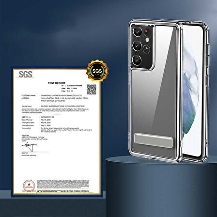 Samsung Galaxy S21 Ultra Kılıf Standlı Şeffaf Silikon Kapak