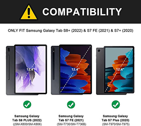 Samsung Galaxy Tab S7 FE / S7 Plus S8 Plus 12.4" Kılıf Kalem Bölmeli Smart Case X800 T730 T970