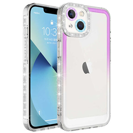 Apple iPhone 13 Kılıf Simli Renk Geçişli Park Kapak