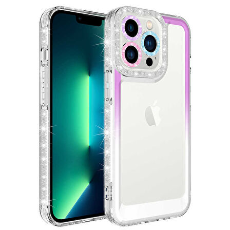 Apple iPhone 14 Pro Kılıf Simli Renk Geçişli Park Kapak