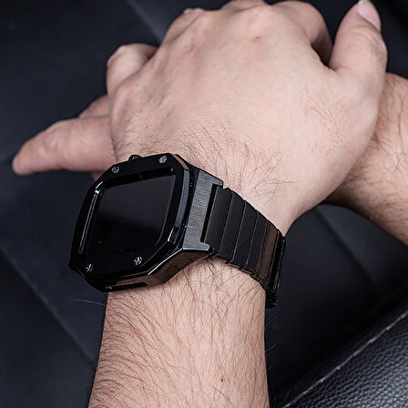Apple Watch 44mm Kordon Swatch Tarzı Paslanmaz Baklalı Metal Kasa Kordon