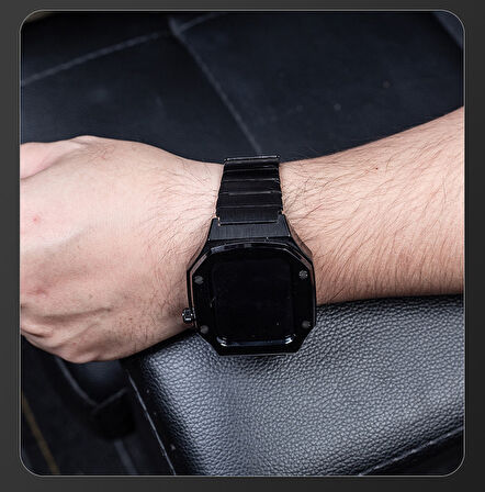 Apple Watch 44mm Kordon Swatch Tarzı Paslanmaz Baklalı Metal Kasa Kordon