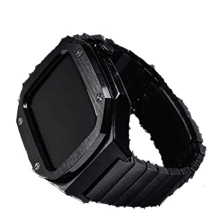 Apple Watch 44mm Kordon Swatch Tarzı Paslanmaz Baklalı Metal Kasa Kordon