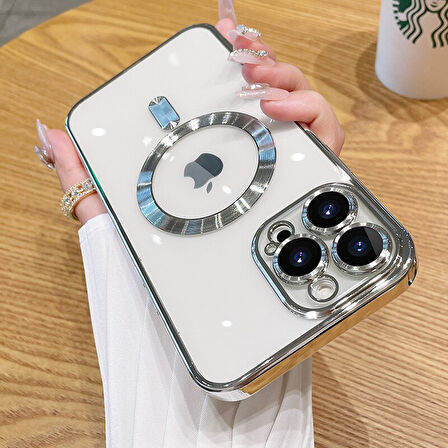 Apple iPhone 14 Kılıf Magsafe Kamera Lensli Korumalı Şeffaf Silikon Kapak