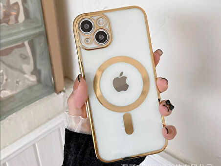 Apple iPhone 14 Kılıf Magsafe Kamera Lensli Korumalı Şeffaf Silikon Kapak