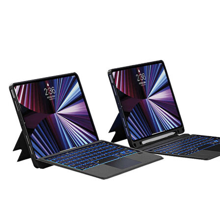 Apple iPad Pro 12.9 6. Nesil Kılıf LED Işıklı Magnetik Standlı Klavyeli A2436 A2437 A2764 A2766