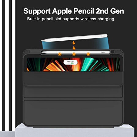 Apple iPad Pro 11 4. Nesil 3. Nesil Kılıf Pen Charge Kalem Bölmeli A2435 A2759 A2761 A2762