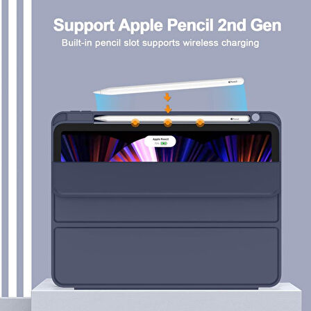 Apple iPad Pro 12.9 6. Nesil 2022 Kılıf Pen Charge Kalem Bölmeli A2436 A2437 A2764 A2766