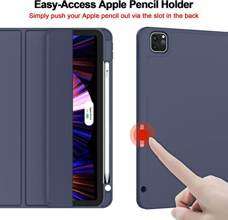 Apple iPad Pro 12.9 6. Nesil 2022 Kılıf Pen Charge Kalem Bölmeli A2436 A2437 A2764 A2766